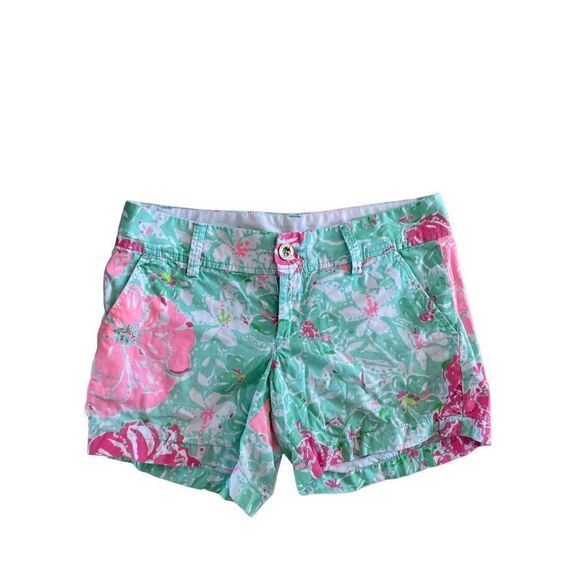 Lilly Pulitzer Women’s Mint Green & Pink Floral Print The Callahan Shorts Size 2 - Picture 4 of 7